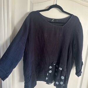 Elegant Navy Women's Blouse with Polka Dots